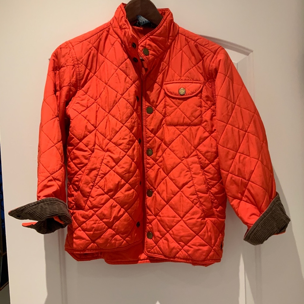 Polo by Ralph Lauren Orange Puffer Jacket with Quilted Texture and High Collar